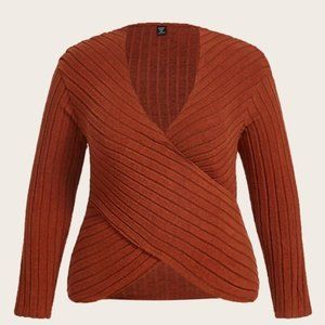 S053 Faux Wrap Burnt Orange Sweater 1XL